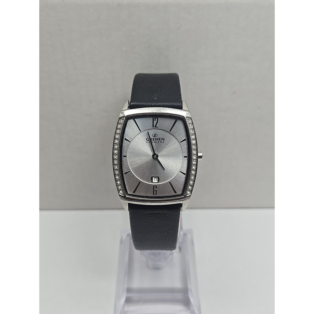 Grenen by Skagen Womens Tank Date Watch Silver Crystal Bezel New Battery